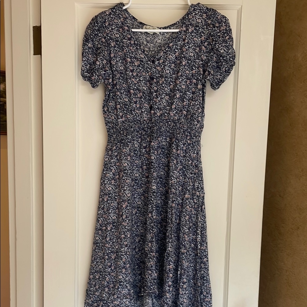 Blue and White Puff Sleeve Midi Sundress
